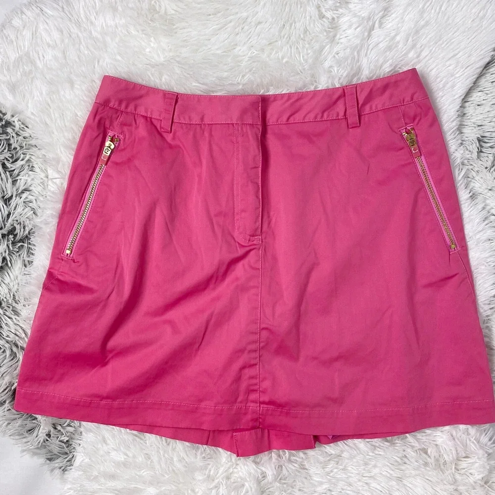 Liz Claiborne Golf Skirt Skort Women's 6 Pink Gold Zip‎ Pockets